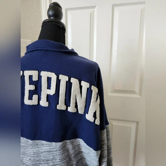 VS Pink Navy and Heatger Gray Quarter Zip Sweatshirt XL - Picture 5 of 14